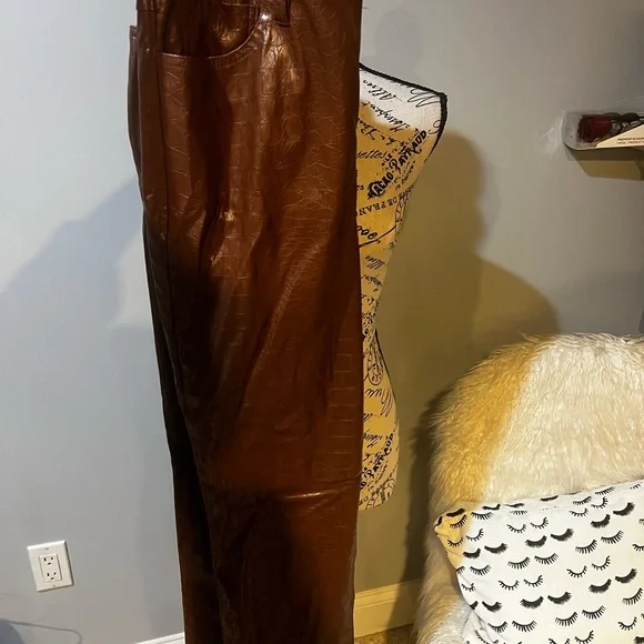 INC International Concepts Women’s Crocodile-Embossed Brown Pants - Picture 3 of 4